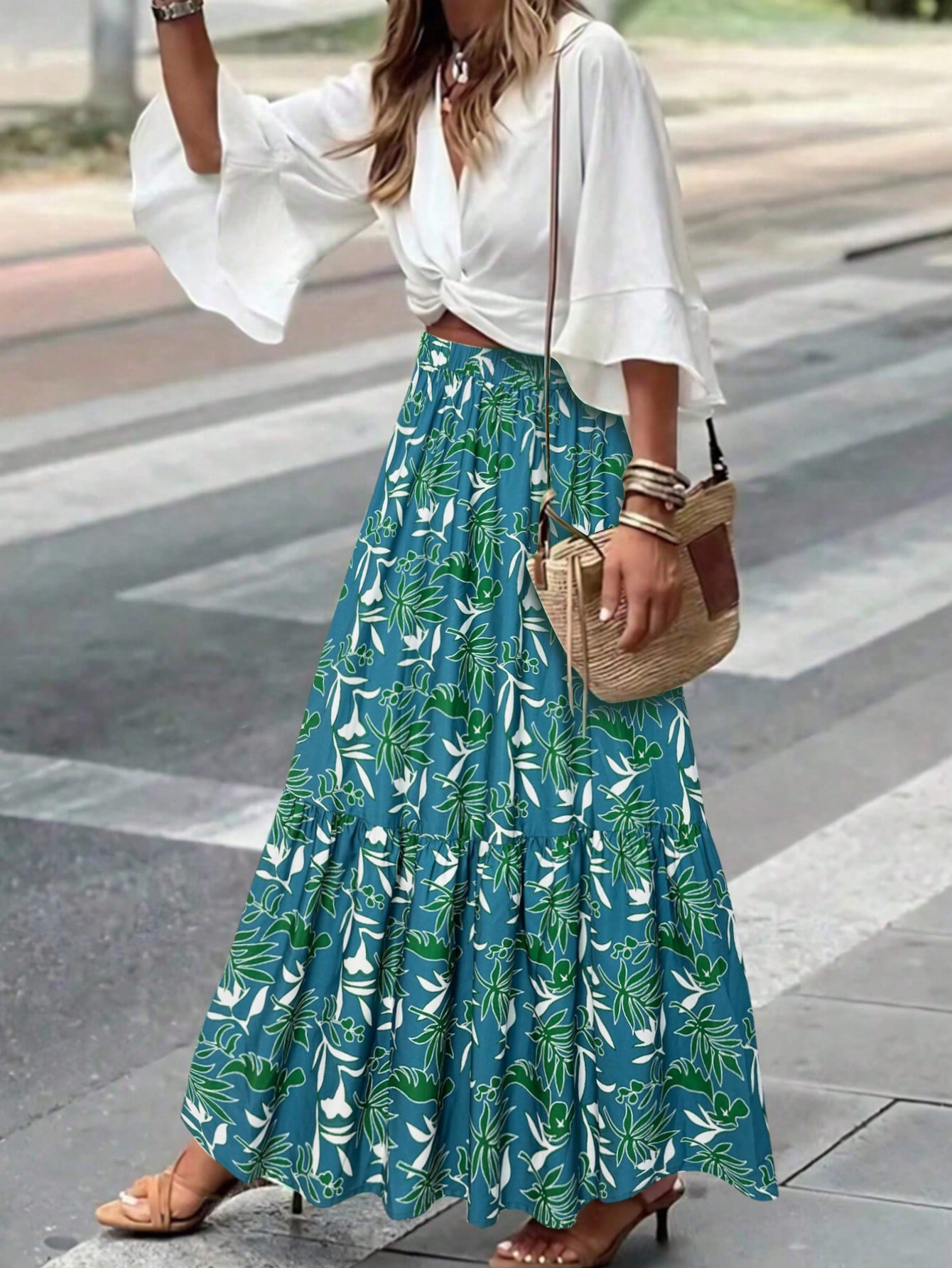A-Line Skirt Midi - Gonna lunga a fiori taglie forti