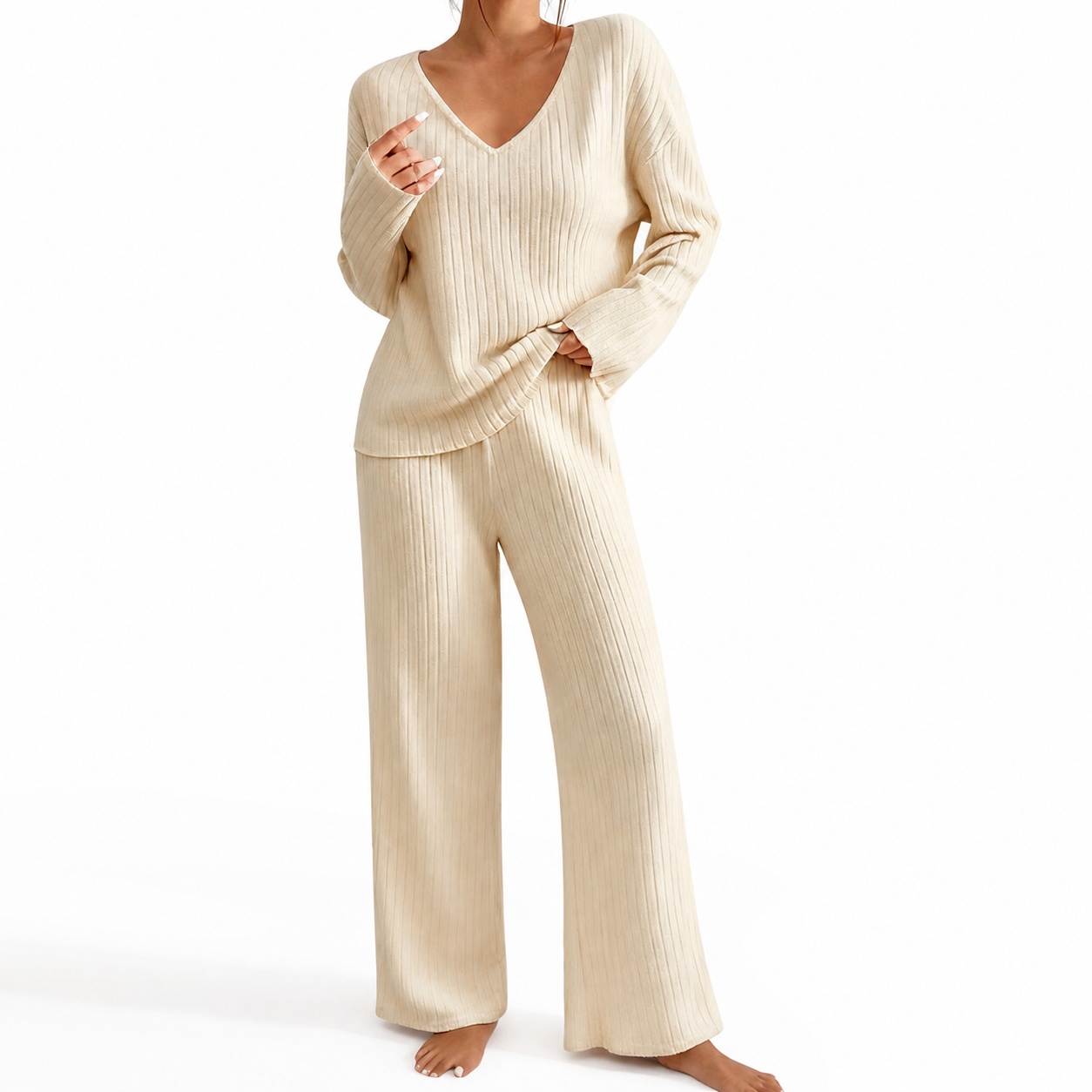 Ribbed Knit Sweater - Maglione da donna autunnale in maglia